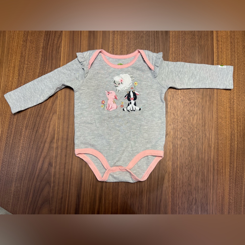 Gray and Pink Long Sleeve Baby Onesie